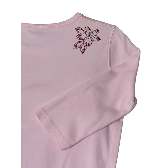 Isaac's Designs Pink Long Sleeve Shirt W/ Floral Rhinestones M Combed Cotton - Picture 7 of 10